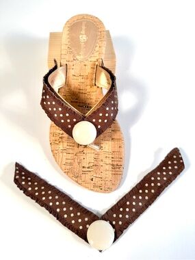 Lindsay Phillips SwitchFlops  Brown Polka Dot Button Interchangeable Straps Sz M